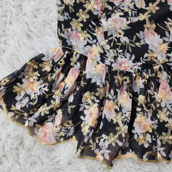 Vici Black Floral Embroidered Peplum Tank - Picture 6 of 8